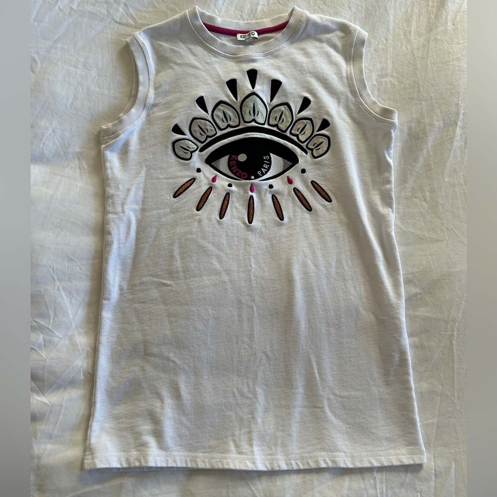 Kenzo Sleeveless Embroidered White Tunic Top - Size Medium